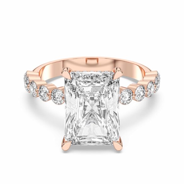 Emerald-Round Bezel Set Pavé Ring